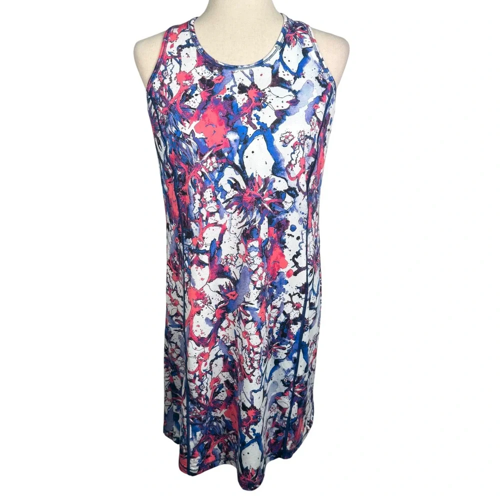 Title Nine Dress Athletic Womens Medium Blue Pink Floral Racerback Sporty Active